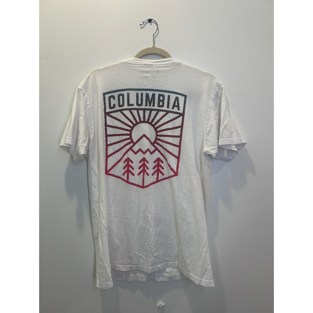Columbia T-Shirt Mens Large White Graphic Back Mountain Sunburst Cotton Tee